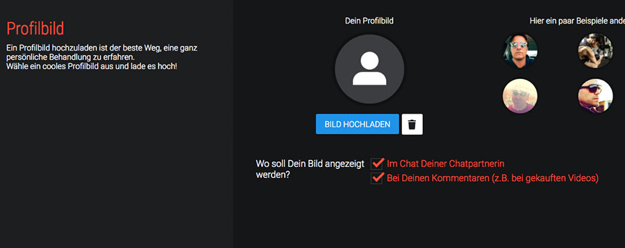Hier kannst du dein Bild hochladen und entscheiden, wo das Profilbild angezeigt werden soll