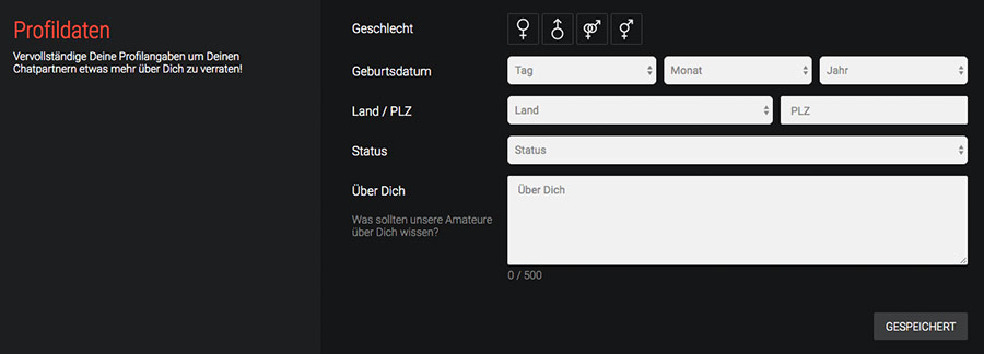 Hier kannst du deine Profildaten mit Geschlecht, Adresse, Über-mich etc. ausfüllen